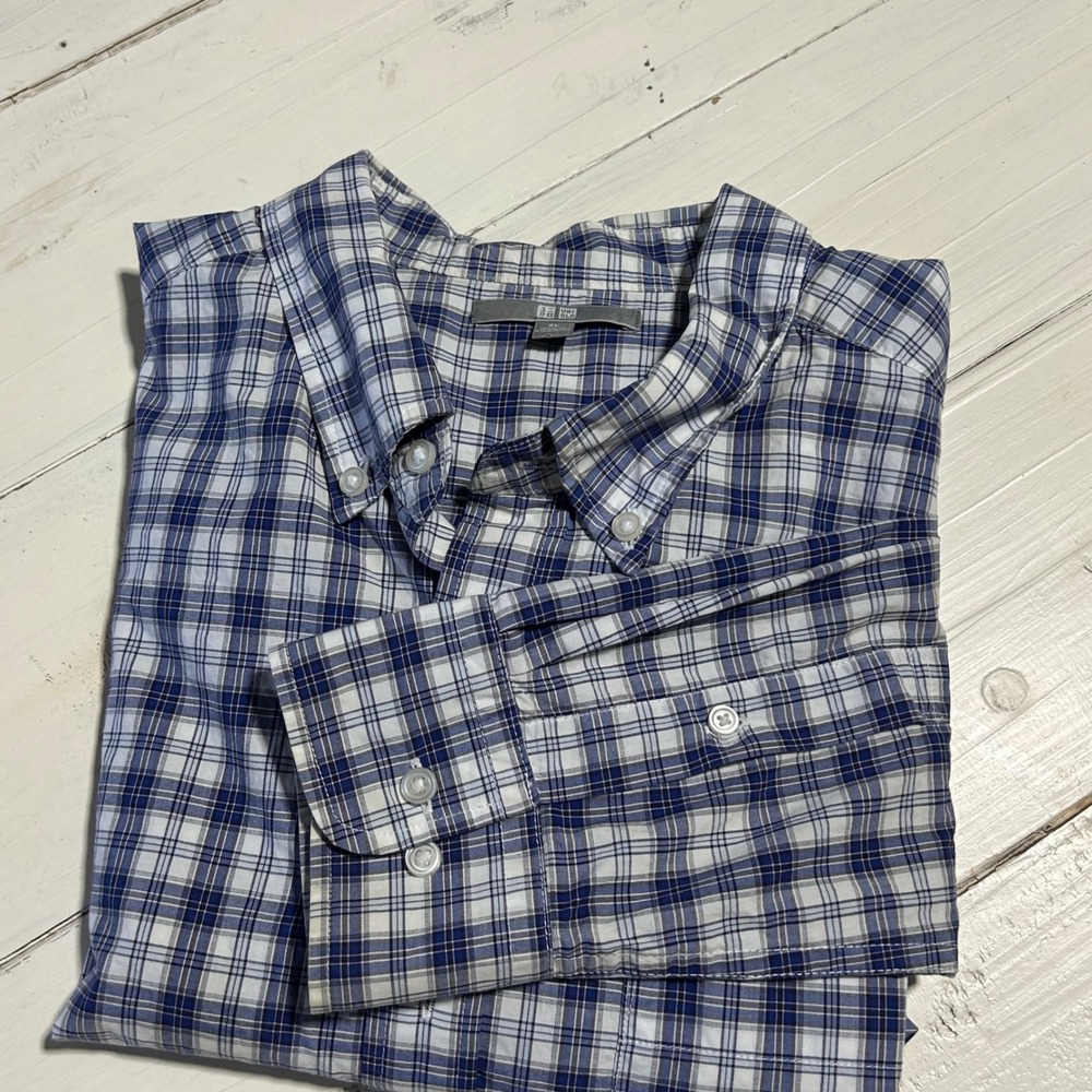 UNIQLO‎ Mens XL Blue Plaid Button Down Shirt Long Sleeve Casual